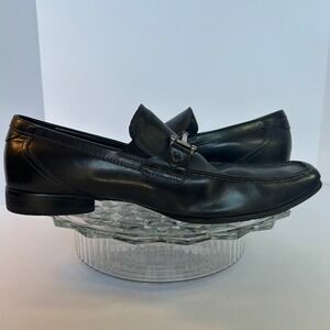 Kenneth Cole Black Leather Dress Loafers with‎ Silver Buckle Detail - Men's